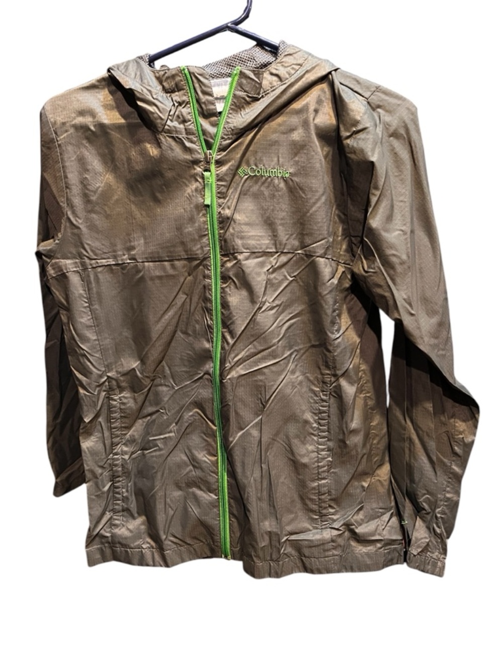 Columbia Kids grey Rain Jacket with Green Trim